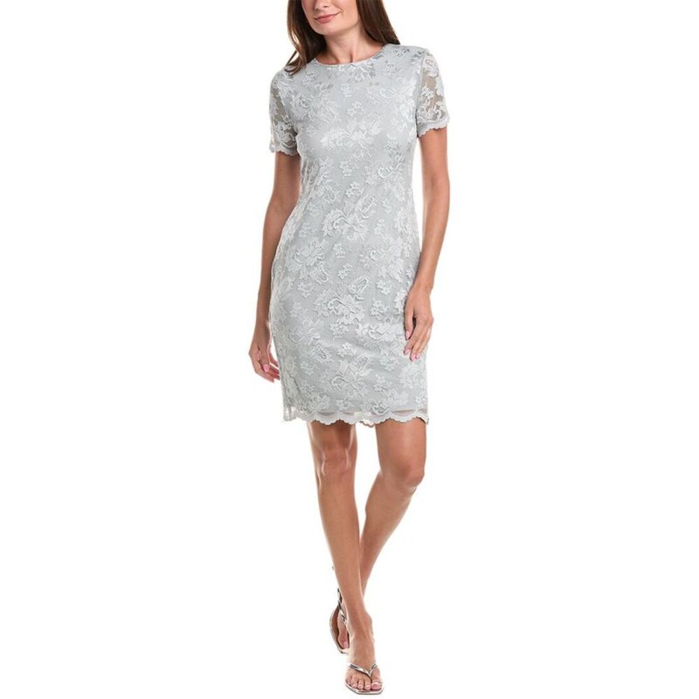 Marina Womens  Scallop Hem T-Shirt Dress, Silver